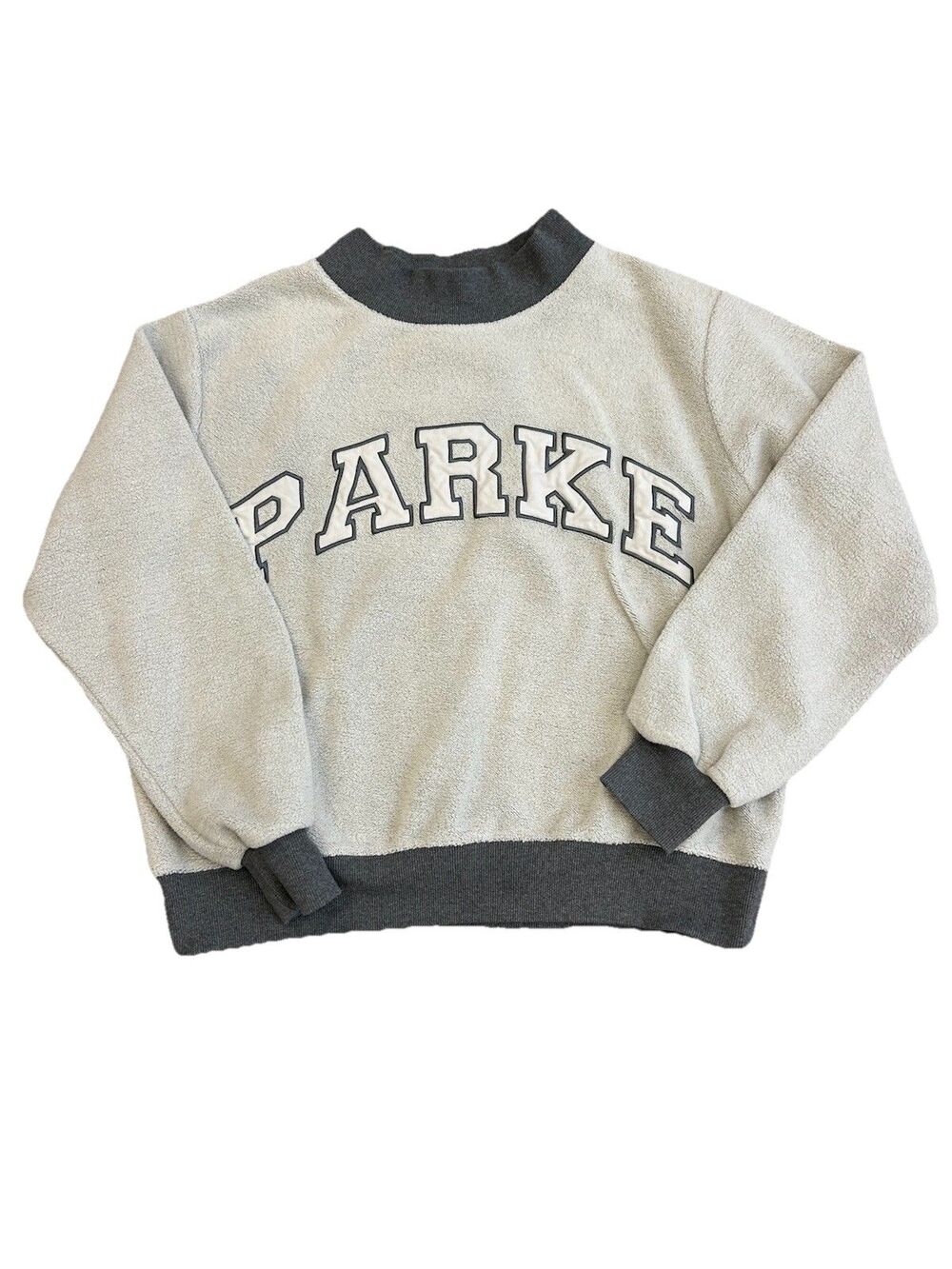 PARKE Inside Out Cozy Collection Varsity Mockneck Sweatshirt Stormy Grey S/M - Picture 2 of 7